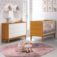 Jogo De Quarto Infantil Cômoda 1 Porta E Berço Classic Branco Savana Com Pés Amadeirado - Reller Móveis Branco Savana - 5
