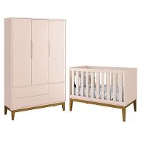 Jogo De Quarto Infantil Guarda Roupa 3 Portas E Berço Classic Rosa Fosco Com Pés Amadeirado - Reller Móveis Rosa Fosco - 1