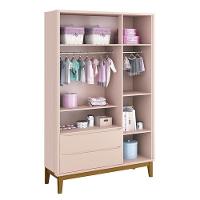 Jogo De Quarto Infantil Guarda Roupa 3 Portas E Berço Classic Rosa Fosco Com Pés Amadeirado - Reller Móveis Rosa Fosco