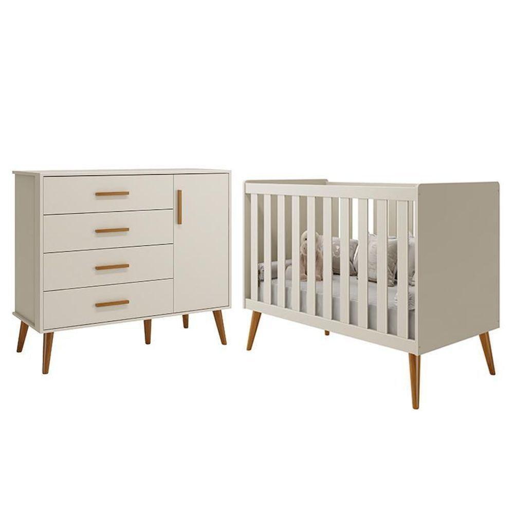 Jogo De Quarto Infantil Isis Cômoda 1 Porta E Berço Areia - Reller Móveis Areia - 1