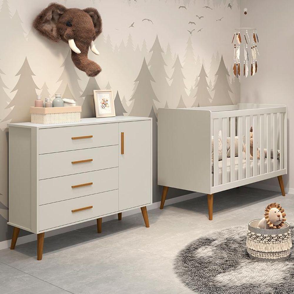 Jogo De Quarto Infantil Isis Cômoda 1 Porta E Berço Areia - Reller Móveis Areia - 6