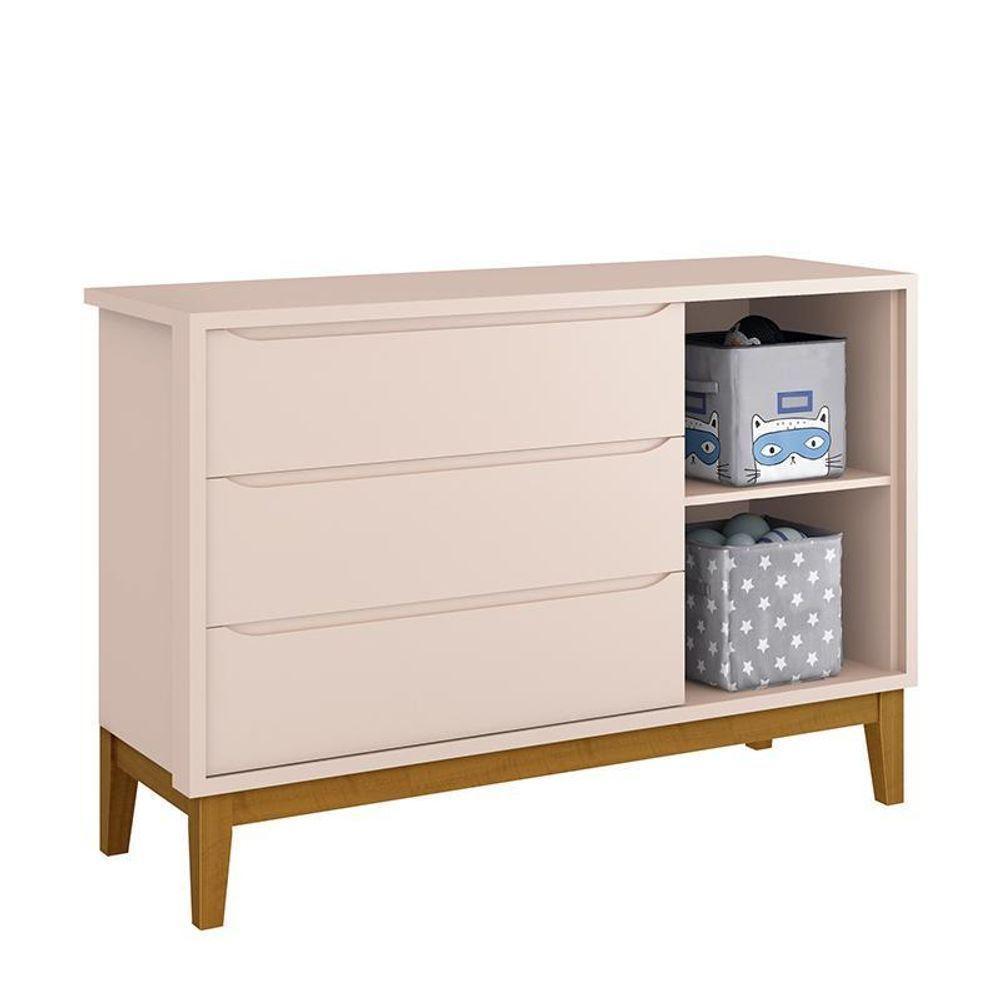 Jogo De Quarto Infantil Cômoda 1 Porta E Berço Classic Rosa Fosco Com Pés Amadeirado - Reller Móveis Rosa Fosco - 4