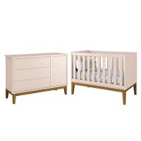 Jogo De Quarto Infantil Cômoda 1 Porta E Berço Classic Rosa Fosco Com Pés Amadeirado - Reller Móveis Rosa Fosco - 1
