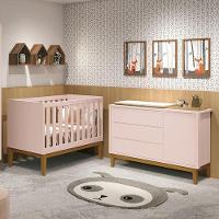 Jogo De Quarto Infantil Cômoda 1 Porta E Berço Classic Rosa Fosco Com Pés Amadeirado - Reller Móveis Rosa Fosco - 6