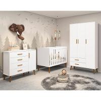 Dormitório Infantil Isis Guarda Roupa 3 Portas, Cômoda 1 Porta E Berço Branco - Reller Móveis Branco - 6