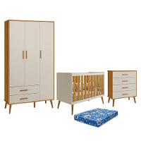 Dormitório Infantil Isis Guarda Roupa 3 Portas, Cômoda E Berço Areia Savana Com Colchão - Reller Móveis Areia Savana - 1