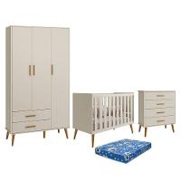 Dormitório Infantil Isis Guarda Roupa 3 Portas, Cômoda E Berço Areia Com Colchão - Reller Móveis Areia - 1