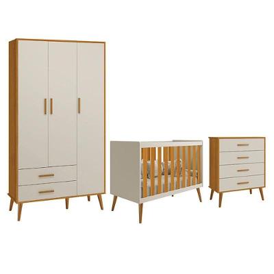 Conjunto de Quarto Infantil Isis 3 Portas 6 Gavetas 100% MDF Bege Reller Móveis