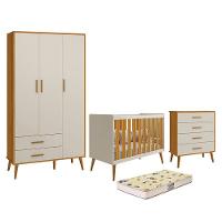 Dormitório Infantil Isis Guarda Roupa 3 Portas, Cômoda E Berço Areia Savana Com Colchão D18 - Reller Móveis Areia Savana - 1