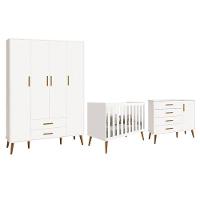 Dormitório Infantil Isis Guarda Roupa 4 Portas, Cômoda 1 Porta E Berço Branco - Reller Móveis Branco - 1