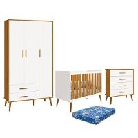 Dormitório Infantil Isis Guarda Roupa 3 Portas, Cômoda E Berço Branco Savana Com Colchão - Reller Móveis Branco Savana - 1