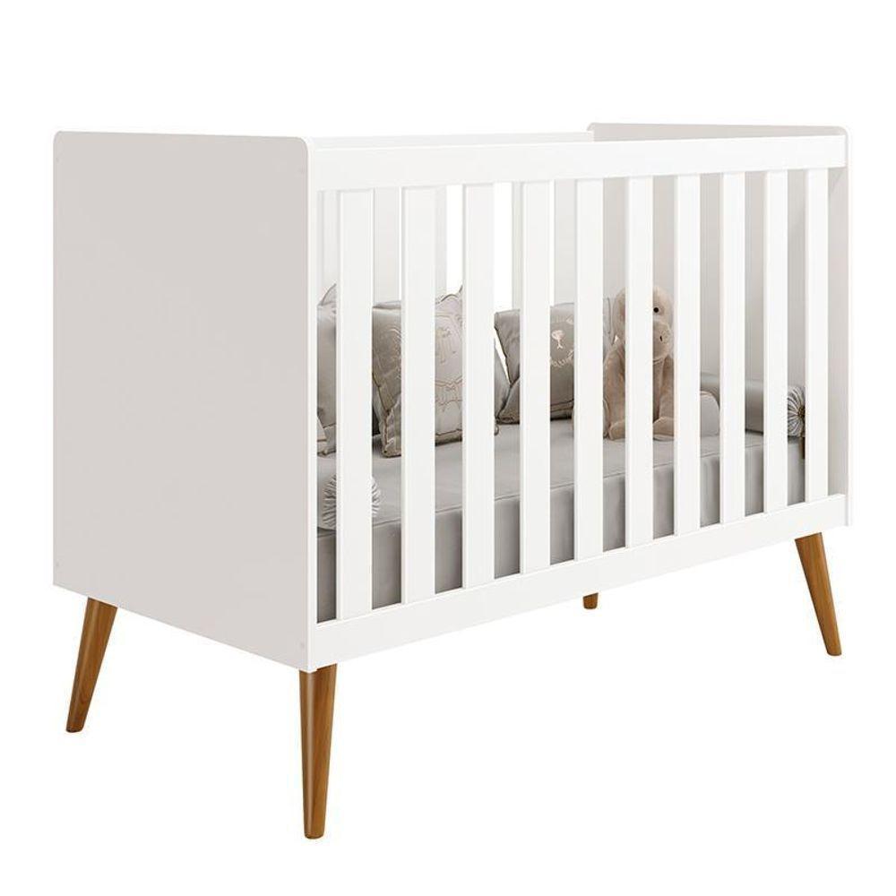 Dormitório Infantil Isis Guarda Roupa 4 Portas, Cômoda 1 Porta E Berço Branco Com Colchão - Reller Móveis Branco - 3