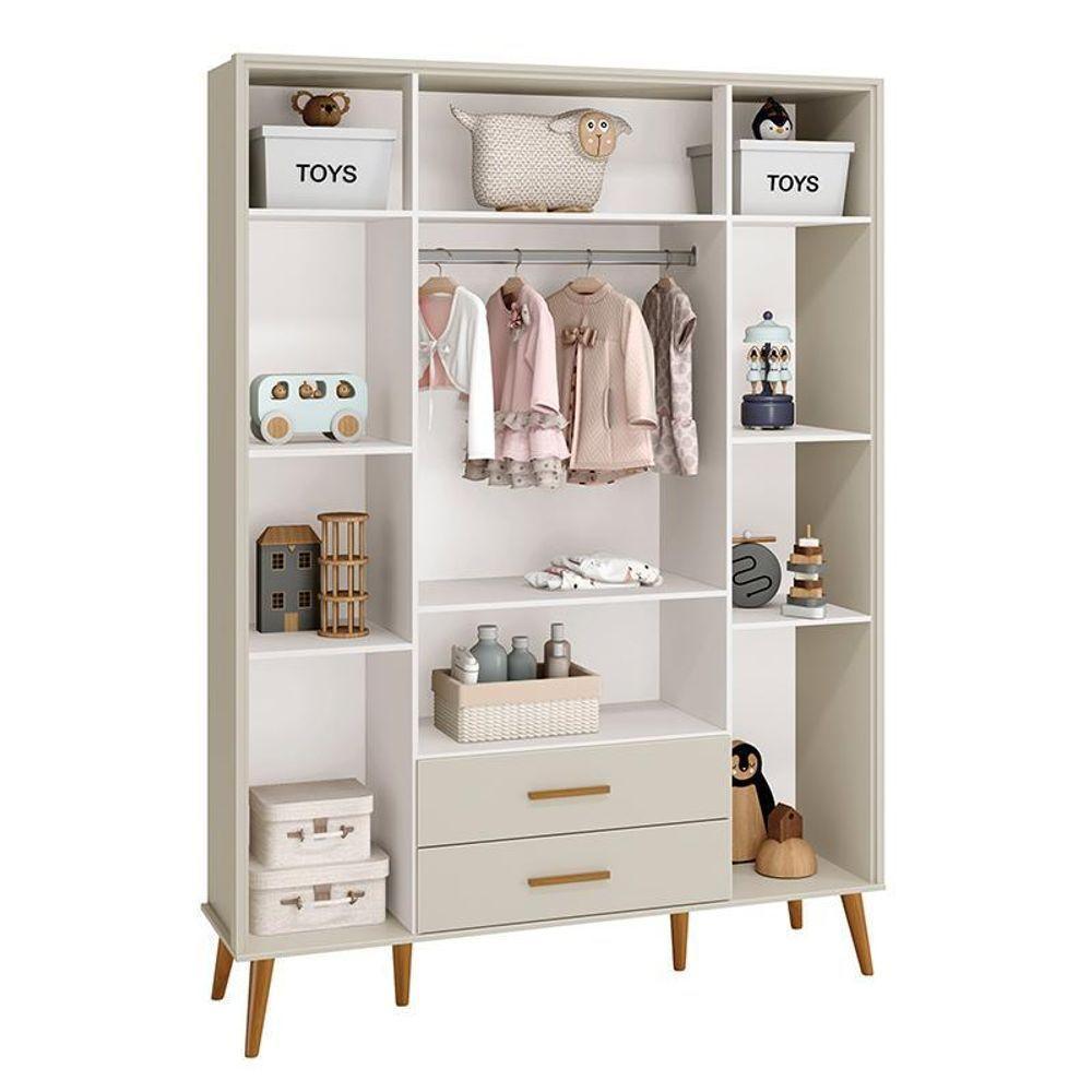 Dormitório Infantil Isis Guarda Roupa 4 Portas, Cômoda 1 Porta E Berço Areia Com Colchão D18 - Reller Móveis Areia - 2