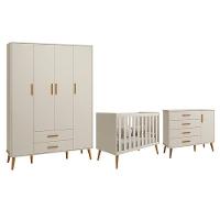 Dormitório Infantil Isis Guarda Roupa 4 Portas, Cômoda 1 Porta E Berço Areia - Reller Móveis Areia - 1