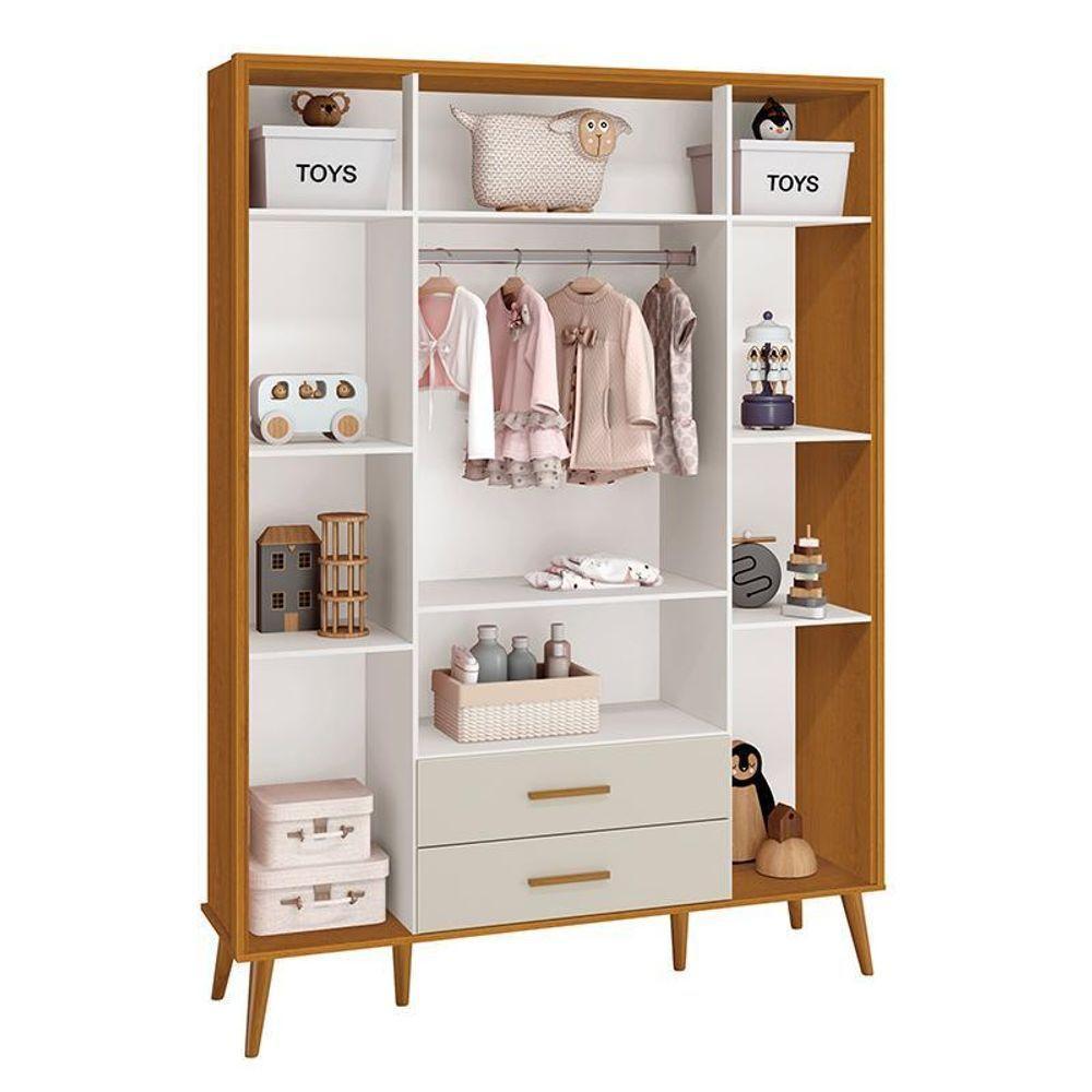 Dormitório Infantil Isis Guarda Roupa 4 Portas, Cômoda 1 Porta E Berço Areia Savana - Reller Móveis Areia Savana - 4