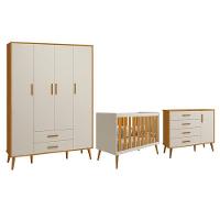 Dormitório Infantil Isis Guarda Roupa 4 Portas, Cômoda 1 Porta E Berço Areia Savana - Reller Móveis Areia Savana - 1