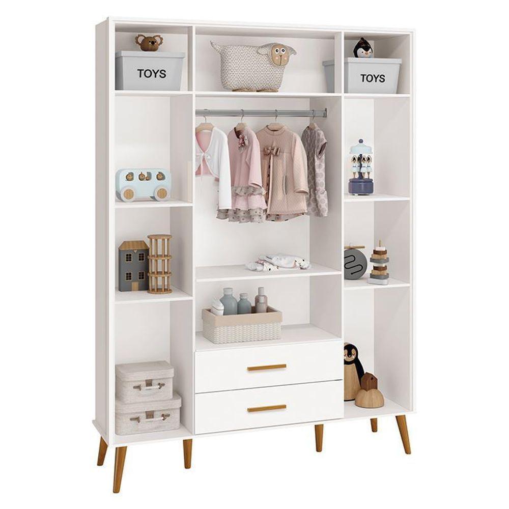 Dormitório Infantil Isis Guarda Roupa 4 Portas, Cômoda 1 Porta E Berço Branco Com Colchão D18 - Reller Móveis Branco - 5