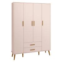 Dormitório Infantil Isis Guarda Roupa 4 Portas, Cômoda 1 Porta E Berço Rosa Com Colchão - Reller Móveis Rosa - 3