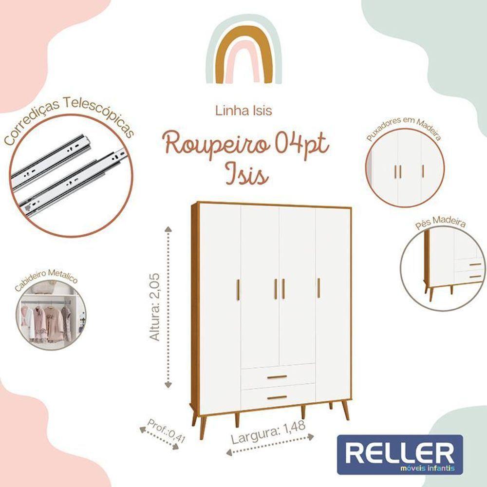 Jogo De Quarto Infantil Isis Guarda Roupa 4 Portas E Berço Branco Savana - Reller Móveis Branco Savana - 2