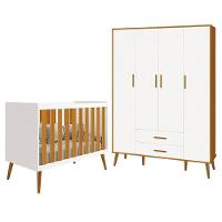 Jogo De Quarto Infantil Isis Guarda Roupa 4 Portas E Berço Branco Savana - Reller Móveis Branco Savana - 1