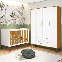 Jogo De Quarto Infantil Isis Guarda Roupa 4 Portas E Berço Branco Savana - Reller Móveis Branco Savana - 6