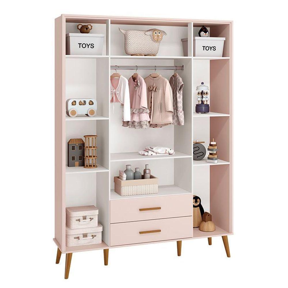 Dormitório Infantil Isis Guarda Roupa 4 Portas, Cômoda 1 Porta E Berço Rosa Com Colchão D18 - Reller Móveis Rosa - 5