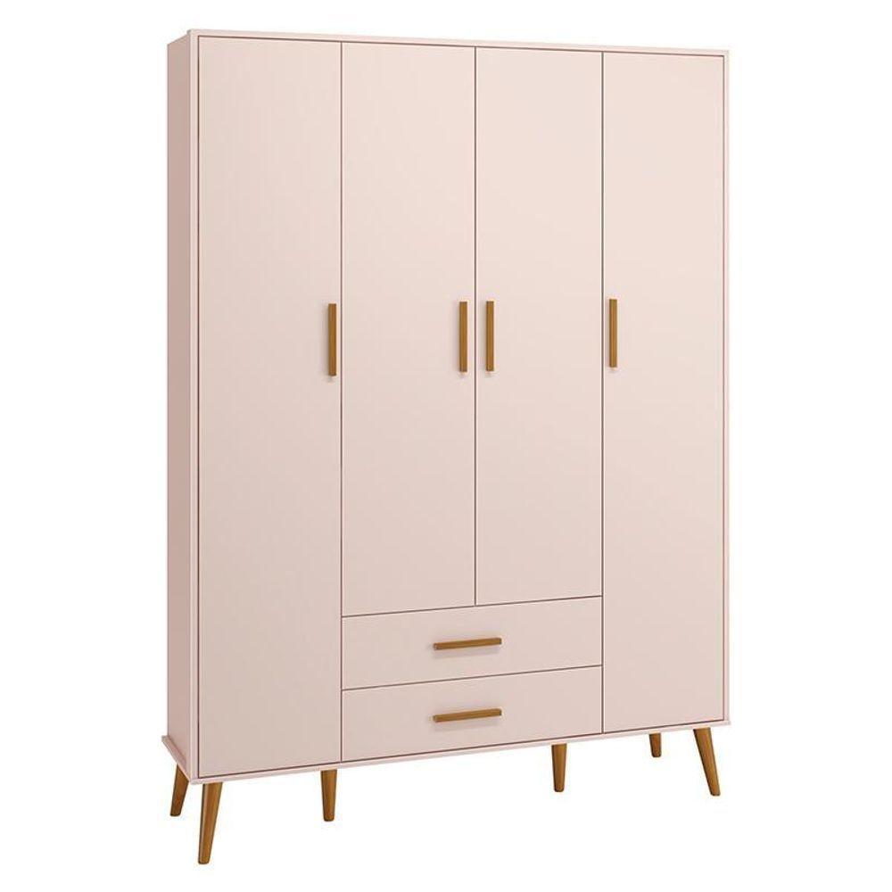 Dormitório Infantil Isis Guarda Roupa 4 Portas, Cômoda 1 Porta E Berço Rosa Com Colchão D18 - Reller Móveis Rosa - 6