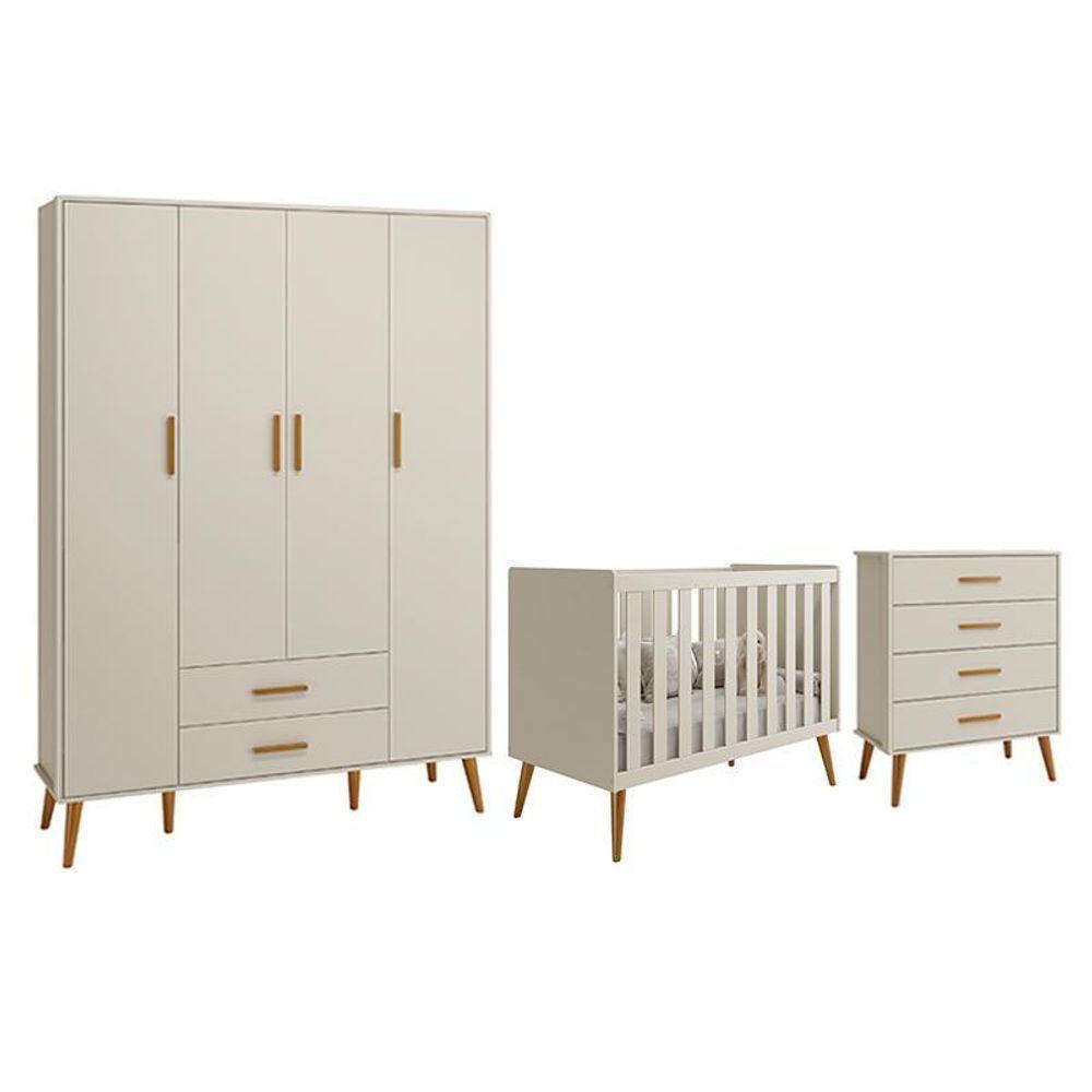 Dormitório Infantil Isis Guarda Roupa 4 Portas, Cômoda E Berço Areia - Reller Móveis Areia - 1