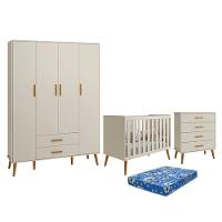 Dormitório Infantil Isis Guarda Roupa 4 Portas, Cômoda E Berço Areia Com Colchão - Reller Móveis Areia - 1