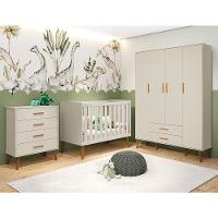 Dormitório Infantil Isis Guarda Roupa 4 Portas, Cômoda E Berço Areia Com Colchão - Reller Móveis Areia - 2