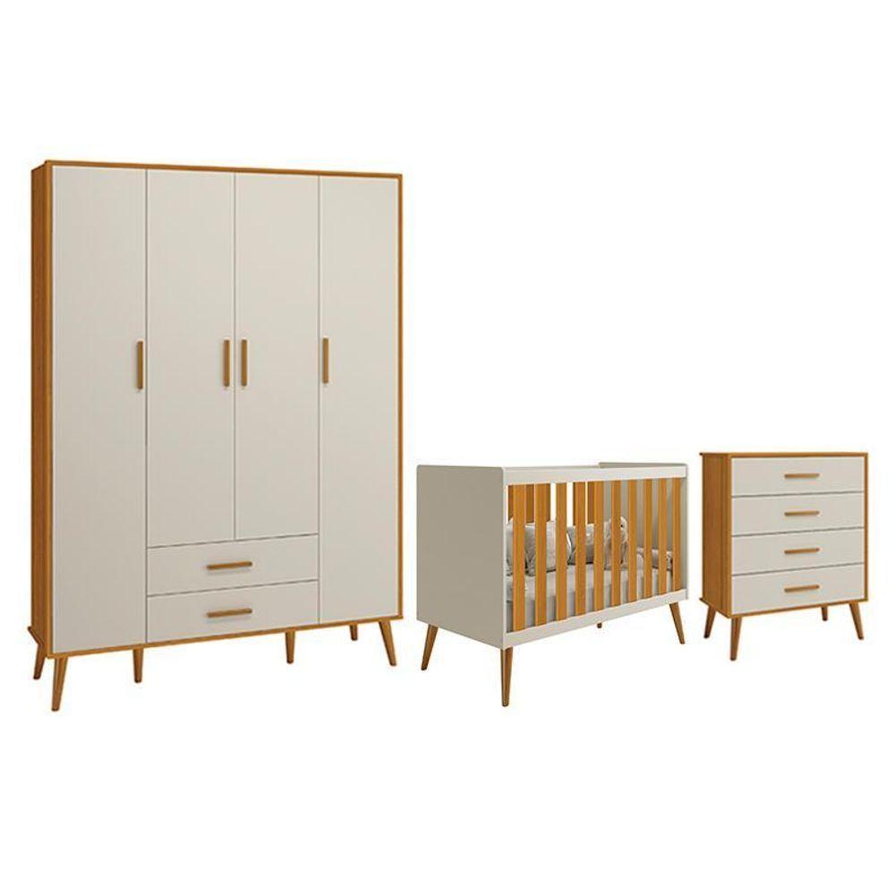 Dormitório Infantil Isis Guarda Roupa 4 Portas, Cômoda E Berço Areia Savana - Reller Móveis Areia Savana - 1