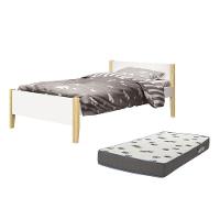 Cama Solteiro Simba Branco Fosco Pés Madeira Natural Com Colchão D33 - Reller Móveis Branco Fosco - 1