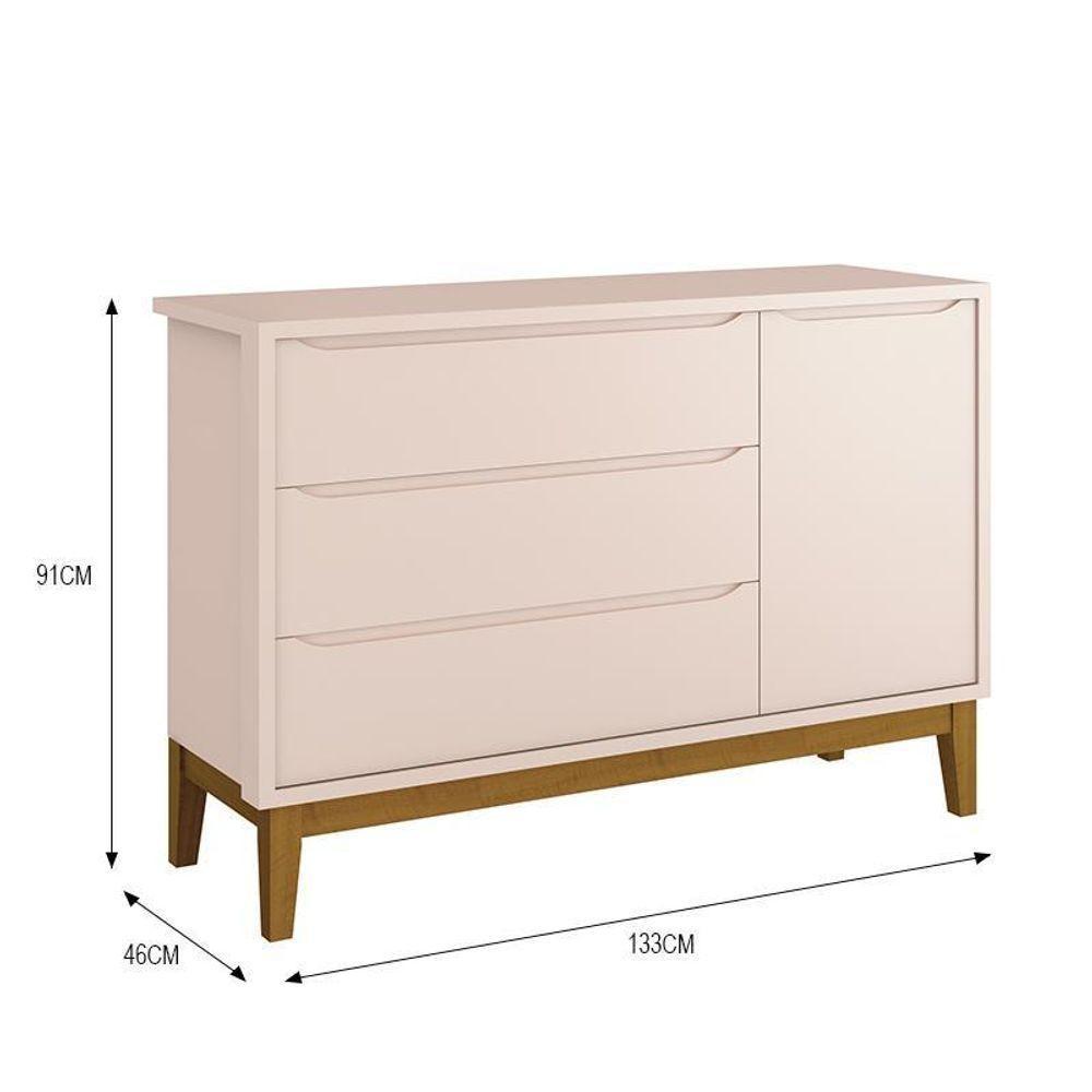 Dormitório Infantil Classic 3 Portas, Cômoda 1 Porta E Berço Rosa Fosco Com Pés Amadeirado - Reller Móveis Rosa Fosco - 5