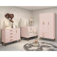 Dormitório Infantil Isis Guarda Roupa 3 Portas, Cômoda 1 Porta E Berço Rosa Com Colchão D18 - Reller Móveis Rosa - 6