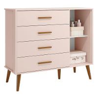 Dormitório Infantil Isis Guarda Roupa 3 Portas, Cômoda 1 Porta E Berço Rosa Com Colchão D18 - Reller Móveis Rosa - 7