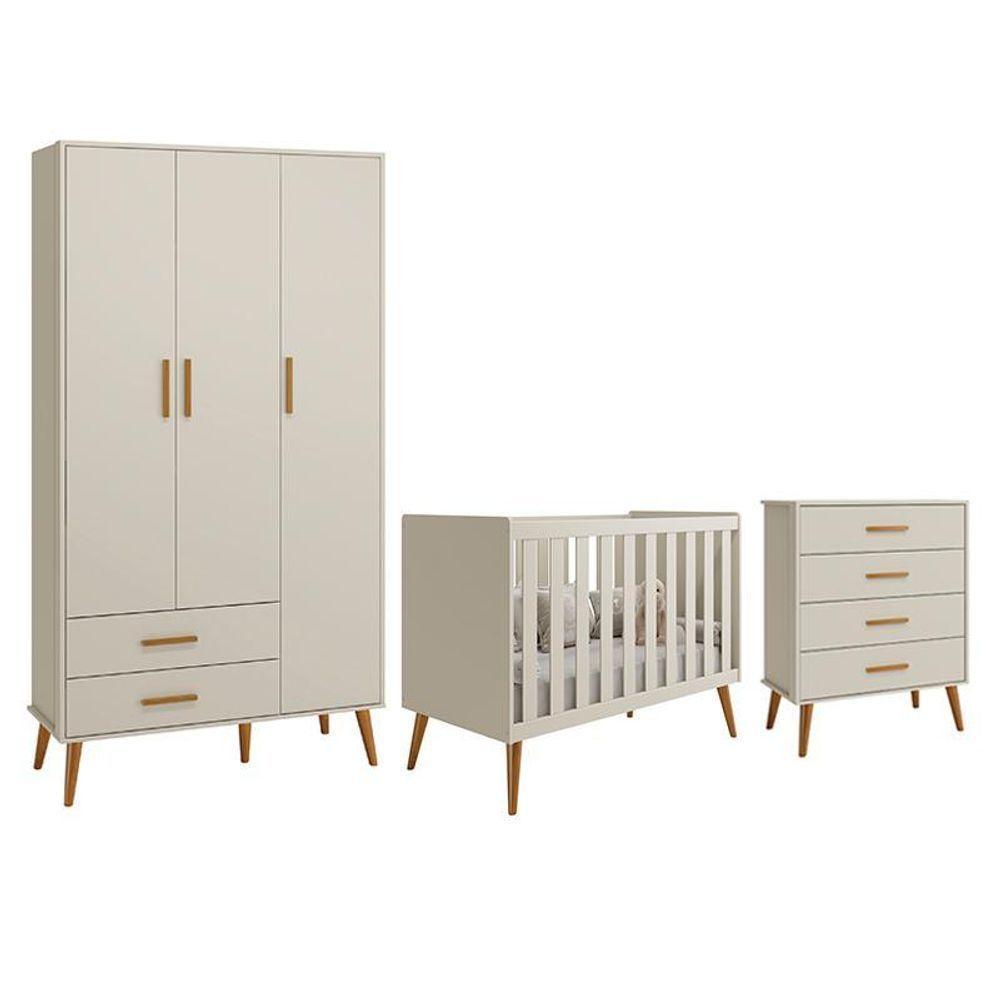 Dormitório Infantil Isis Guarda Roupa 3 Portas, Cômoda E Berço Areia - Reller Móveis Areia - 1