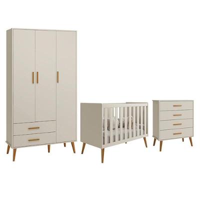 Conjunto de Quarto Infantil Isis com Guarda-Roupa 3 Portas 2 Gavetas 100% MDF 112 cm Bege Reller