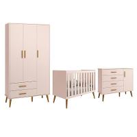 Dormitório Infantil Isis Guarda Roupa 3 Portas, Cômoda 1 Porta E Berço Rosa - Reller Móveis Rosa - 1