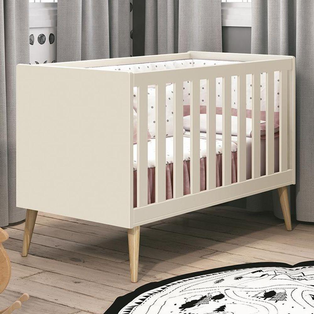Berço Mini Cama Theo Areia Fosco Com Pés Madeira Natural - Reller Móveis Areia Fosco - 4
