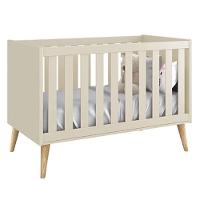 Berço Mini Cama Theo Areia Fosco Com Pés Madeira Natural - Reller Móveis Areia Fosco - 1