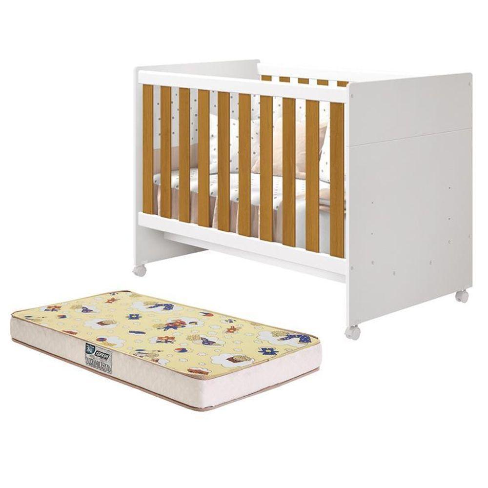Berço Mini Cama Katatau Flex Branco Savana Com Colchão D18 De 10cm - Reller Móveis Branco Savana - 1