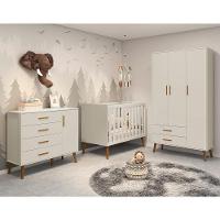 Dormitório Infantil Isis Guarda Roupa 3 Portas, Cômoda 1 Porta E Berço Areia Com Colchão D18 - Reller Móveis Areia - 6