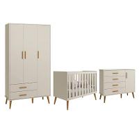 Dormitório Infantil Isis Guarda Roupa 3 Portas, Cômoda 1 Porta E Berço Areia - Reller Móveis Areia - 1