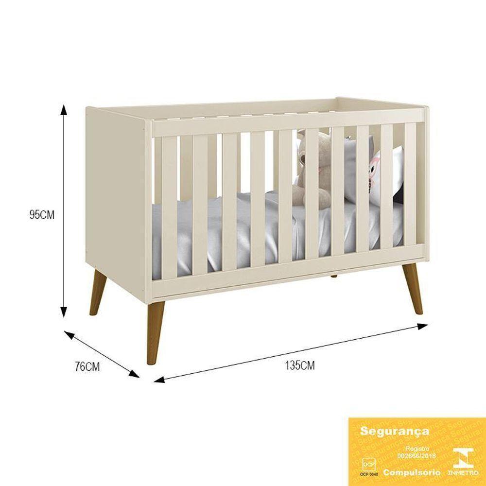 Berço Mini Cama Theo Retrô Areia Fosco Com Pés Amadeirado E Colchão D18 - Reller Móveis Areia Fosco - 3