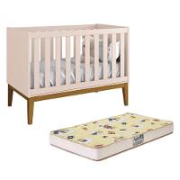 Berço Mini Cama Classic Rosa Fosco Com Pés Amadeirado E Colchão Supreme - Reller Móveis Rosa Fosco - 1