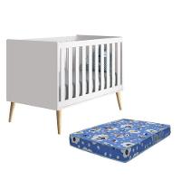 Berço Americano Theo Pés Madeira Natural Branco Fosco Com Colchão D18 - Reller Móveis Branco Fosco - 1
