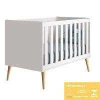 Berço Americano Theo Pés Madeira Natural Branco Fosco Com Colchão D18 - Reller Móveis Branco Fosco