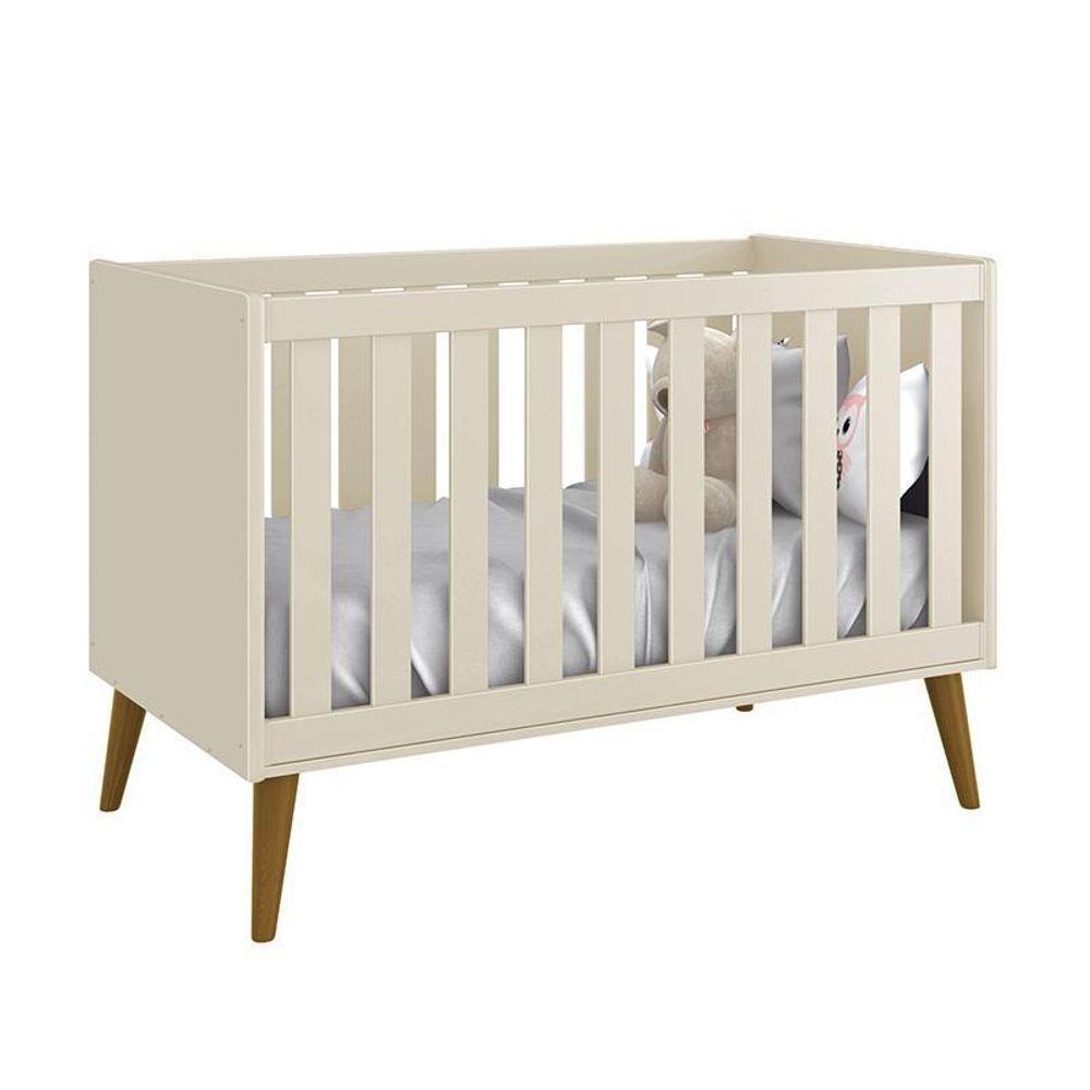 Berço Mini Cama Theo Retrô Areia Fosco Com Pés Amadeirado - Reller Móveis Areia Fosco - 1