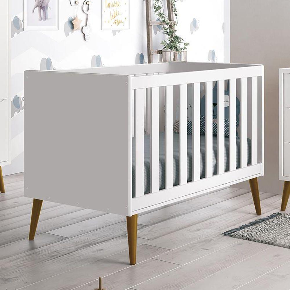 Berço Mini Cama Theo Retrô Branco Fosco Com Pés Amadeirado E Colchão D18 - Reller Móveis Branco Fosco - 5