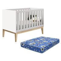 Berço Mini Cama Classic Branco Fosco Pés Madeira Natural Com Colchão D18 - Reller Móveis Branco Fosco - 1